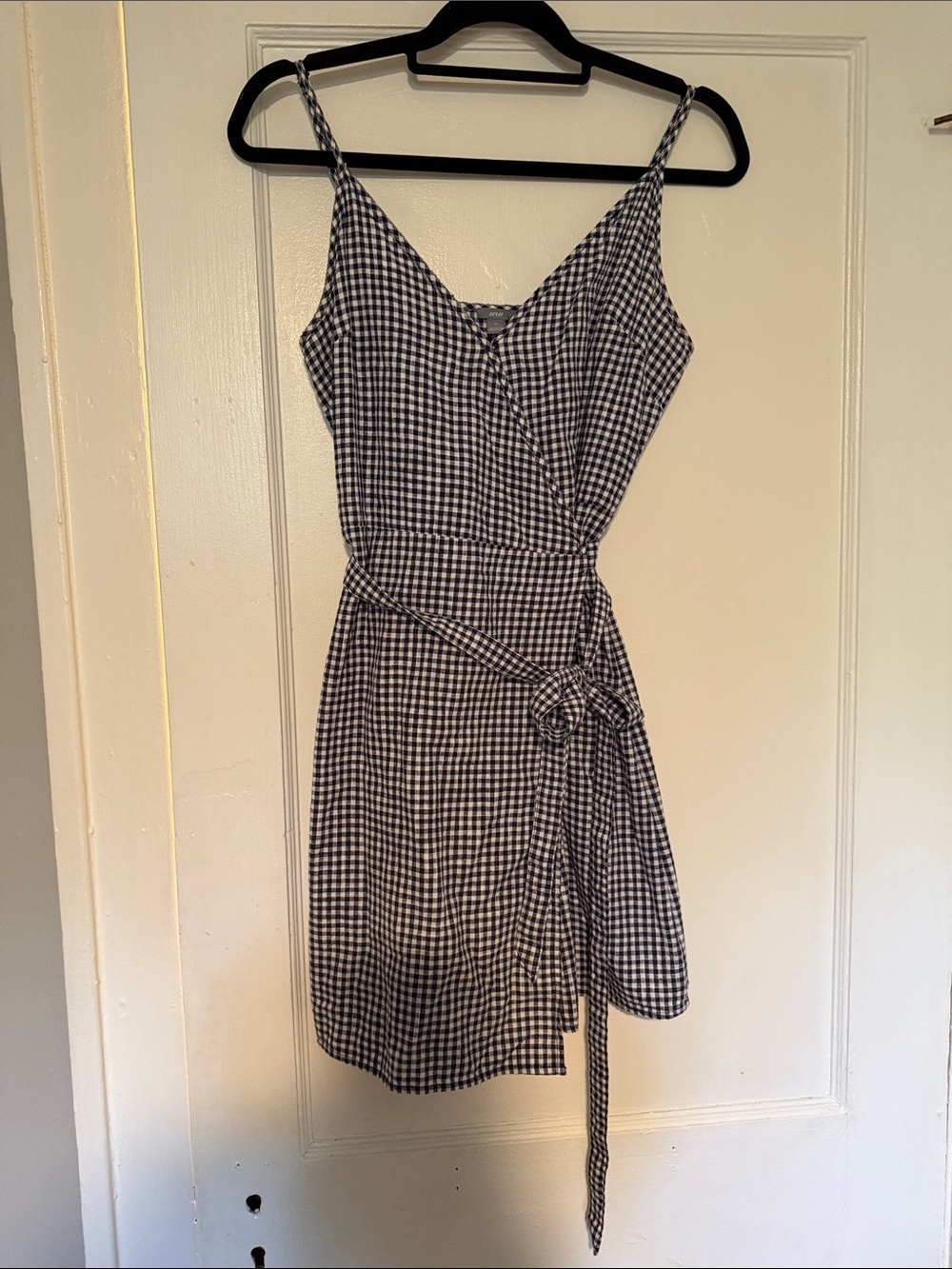 Gingham Wrap Sundress with Tie Waist - Black & White